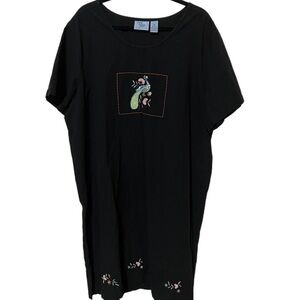 Jane Ashley Black Knee Length Dress With Peacock 100% Cotton Size 3XL